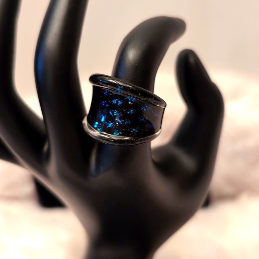Dark Blue Metallic Sheen Murano Style Glass Ring